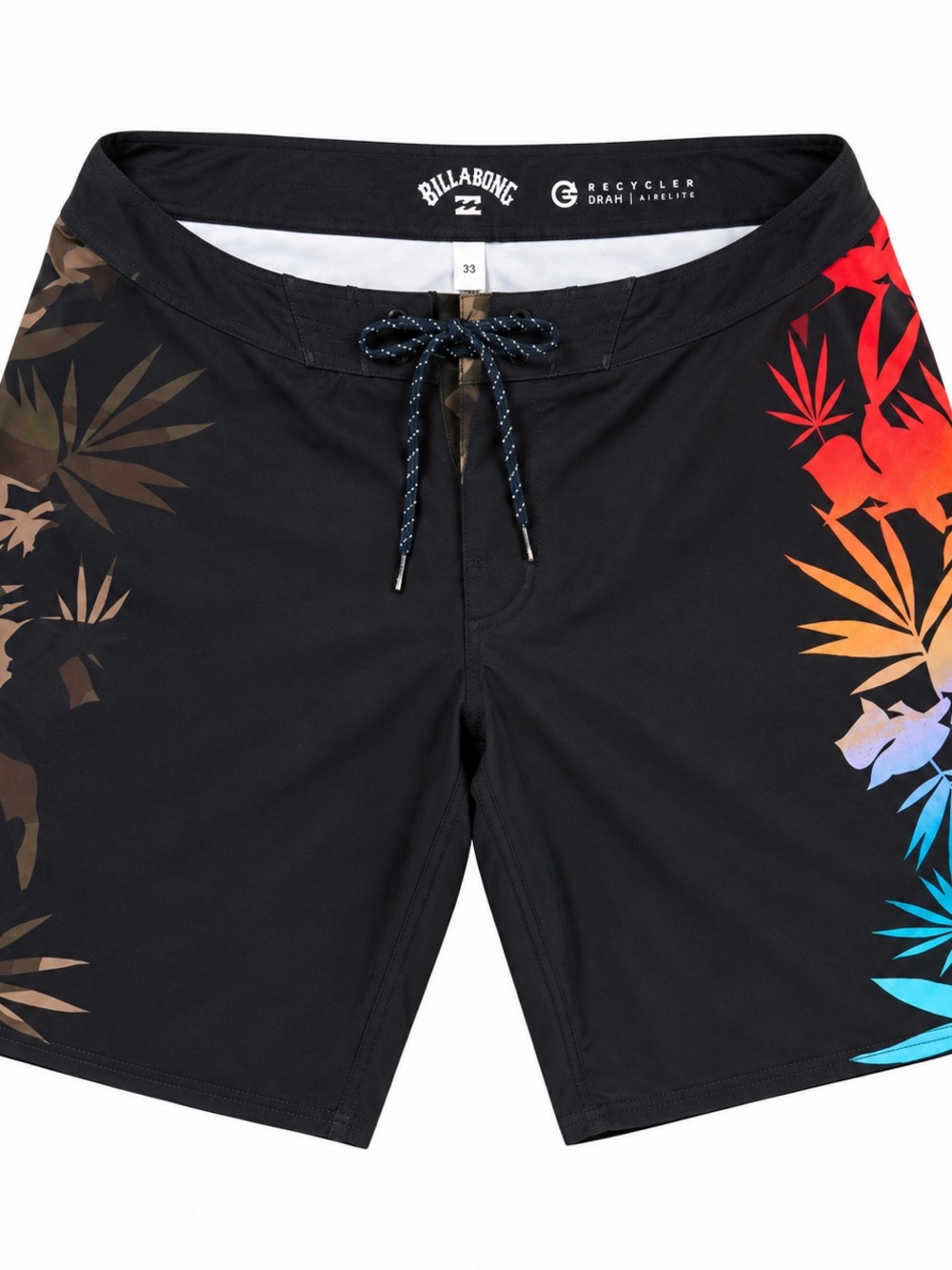 Billabong Black Boardshorts with Tropical Red-Orange-Yellow Fade